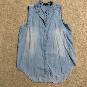 Velvet🤍Heart Blue Jean Frayed Button down Blouse